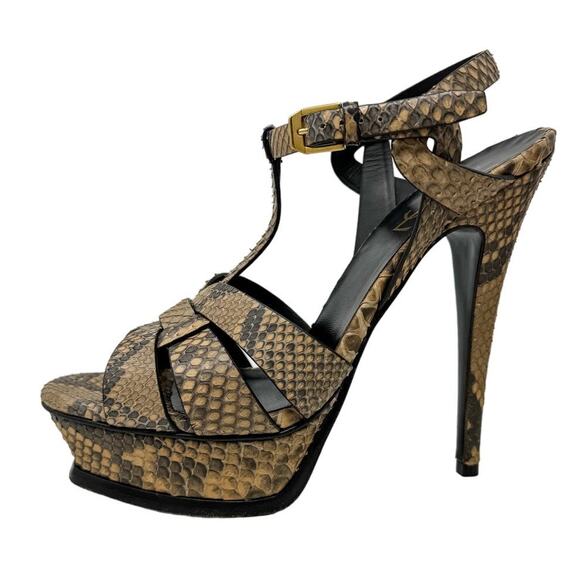 Saint Laurent YSL Tribute 105 Python Platform Strap Heels Sandals size 38 US8 - Picture 1 of 16